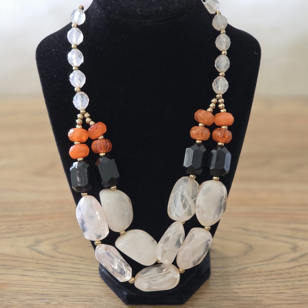 VTG ASO KD Hamptons Magazine Double Strand Lucite Statement Beaded Necklace